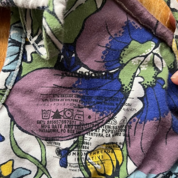 Patagonia Women's Spright Dress Floral Green Blue Purple White Keyhole Back L - Picture 4 of 7